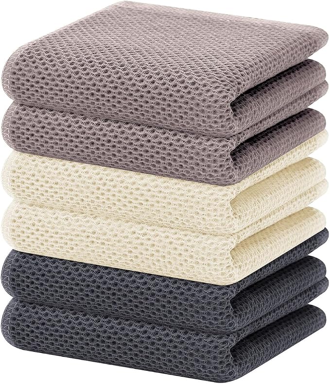 Homaxy 100% Cotton Waffle Weave Kitchen Dish Towels 6-Pack, Mixed Color | 13 x by Homaxy