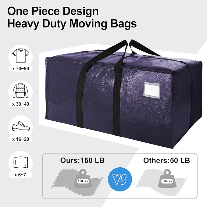 6 Pack Heavy Duty Extra Large Moving Bags W/Backpack Straps - Image 5