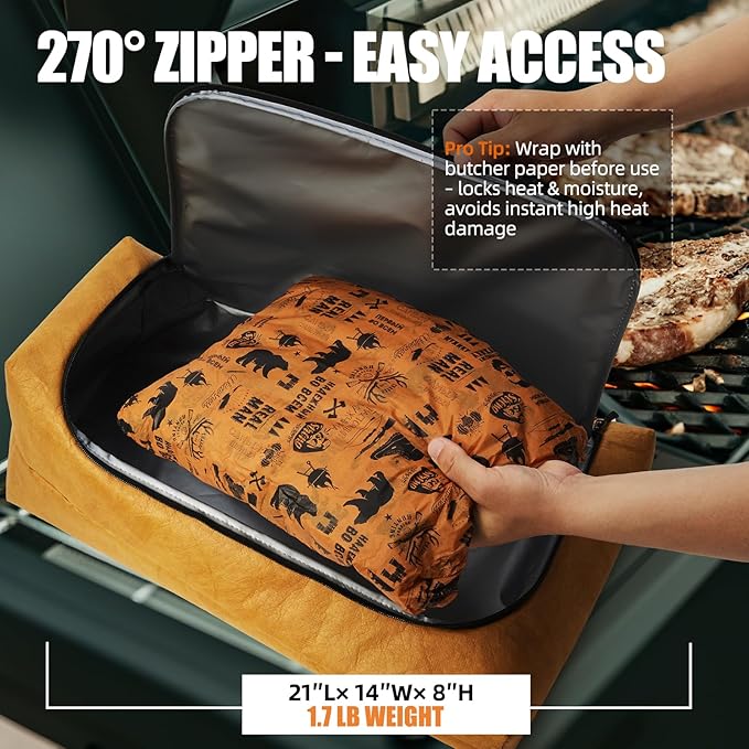 270° Opening BBQ Blanket for Resting Meat, Valentines Day Gift Meat Resting Bag, Leak-Proof Smoker Accessories, Grilling Gift for Pork/Brisket/Turkey - Anniversary Birthday Gift for Men Him Dad