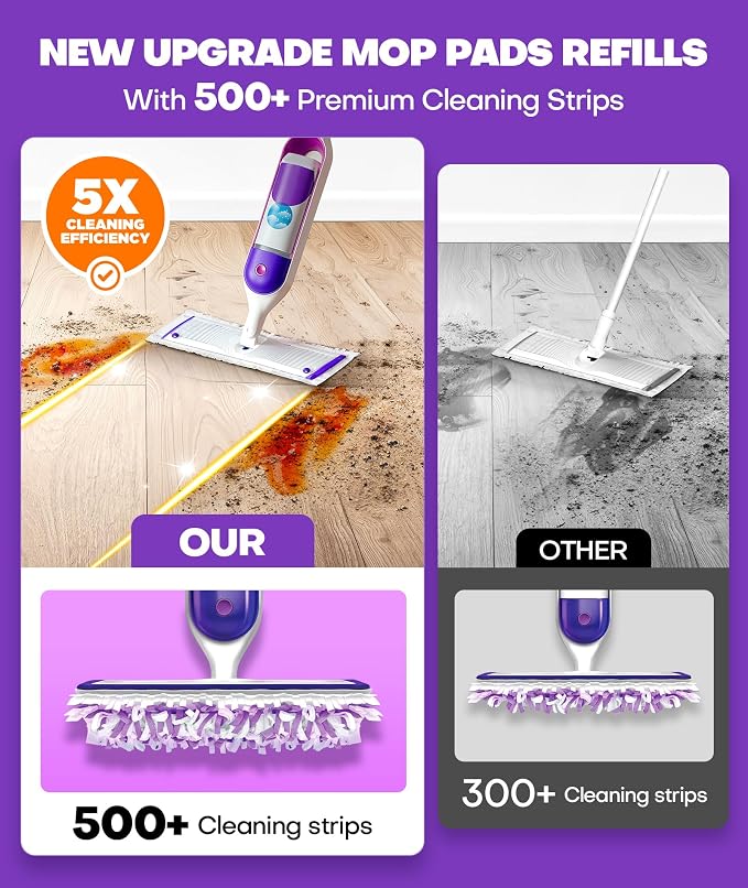 5X Cleaning Power Mop Refills for Swiffer Power Mop, 500+ Strips Multi-Surface - Image 2