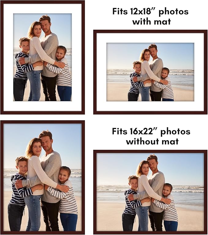 Americanflat 16x22 Picture Frame with Polished Plexiglass - Set of 5 - Use as 12x18 Frame with Mat or Display 16x22 Photo Without Mat - Galleria Collection - Picture Frames for Wall Display - Mahogany