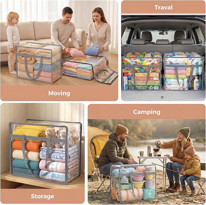4 Pack Clear Storage Bags for Clothes, 45L Closet Organizers and Storage | - Image 6