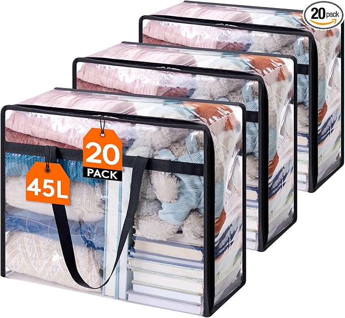Lifewit 20 Pack Clear Clothes Storage Bags, 45L Plastic Blanket Storage Bag by Lifewit