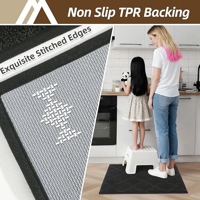 COSY HOMEER Kitchen Rugs 32"x48" Non-Slip Washable Kitchen Mats for Floor Absorbent Kitchen Carpet Soft Rugs for Kitchen,Sink Mat,Entrance,Area Rug,Black