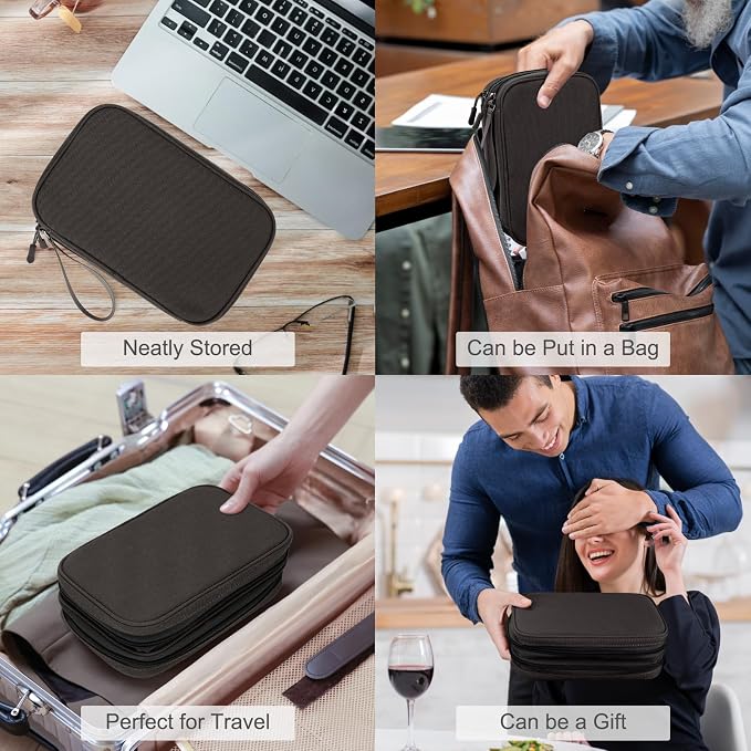 FYY Electronic Organizer, Travel Tech Pouch Bag, Coffee | Wrist Strap, - Image 7