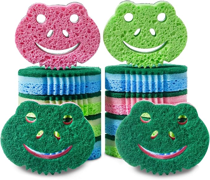 12 Pack Scrub Sponge, Bulk Sponges, Dual-Sided Multi-Functional Premium by SmilePowo