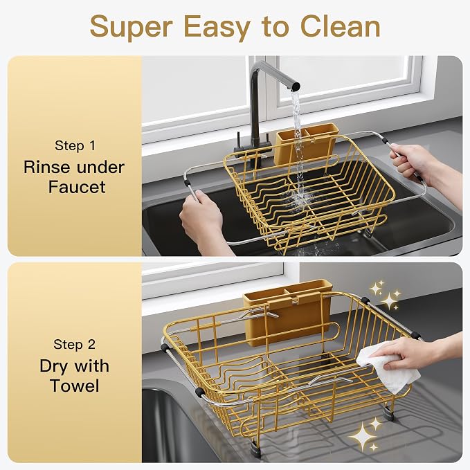 JASIWAY Gold Dish Drying Rack in Sink - Image 9
