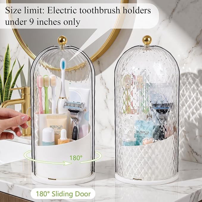 Toothbrush Holder with Cover for Bathroom Countertop, Toothpaste, Self Draining - Image 5