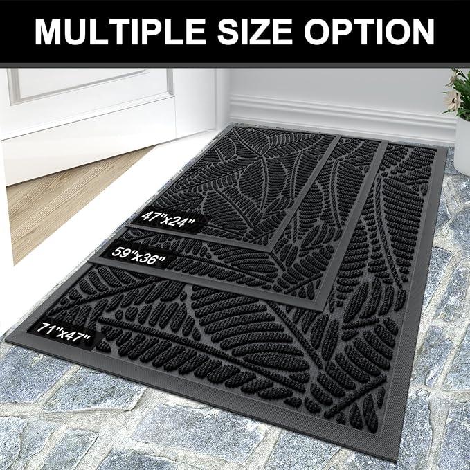 Colorxy Waterproof Doormat, Sturdy Natural Rubber Front Indoor Mat, Non Slip Low Profile Indoor Outdoor Door Mats, Stain and Fade Resistant Floor Mat, Easy Clean Patio Entrance Mat, 71''x47'', Black