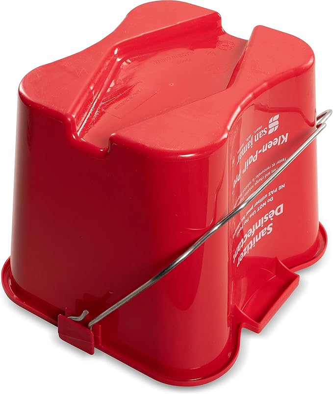 San Jamar Kleen-Pail Pro Sanitizer Pail Cleaning Bucket with Bail Handle for Cleaning, Kitchens, Restaurants, And Janitorial Use, Plastic, 8 Quarts, Red, (Pack of 12)