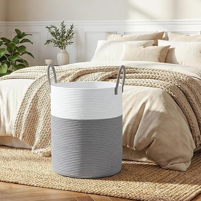 OIAHOMY 60L Nursery Hamper Laundry Basket Laundry Hamper Grey/White - Image 6