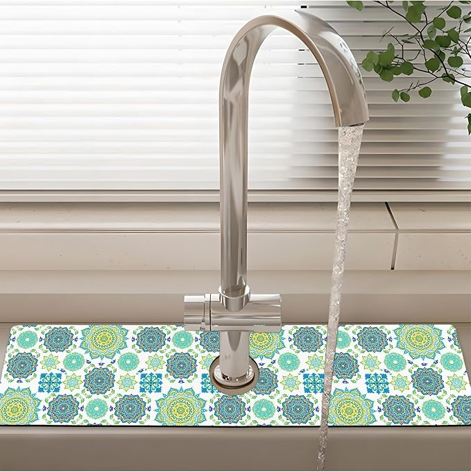 Patterned Sink Faucet Mat Kitchen Splash Guard Super Absorbent Drying Mat - Image 2