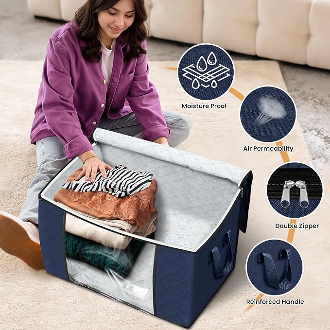 90L Clothes Storage, Foldable Thick Fabric Blanket Storage Bags | Foldable - Image 4