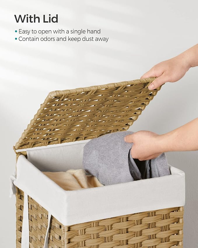 SONGMICS Laundry Hamper with Lid, 17.2 Gallon Synthetic Rattan Clothes Laundry - Image 3