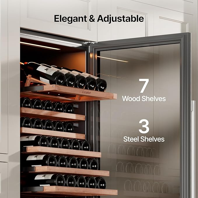 Ca'Lefort 24 Inch Wine Fridge - 177 Can & 77 Bottle Dual Zone Wine Cooler with Glass Door, 34-65°F Quiet Refrigerator with Bottom Drawer 3 LED Light Built-in for Home/Bar/Kitchen Right-Hinged Door