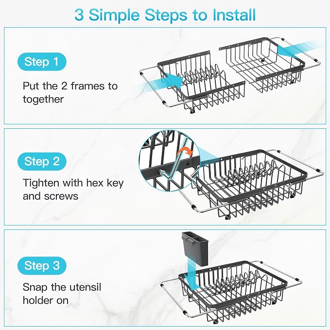 JASIWAY Gray Dish Drying Rack Over the Sink - Image 8