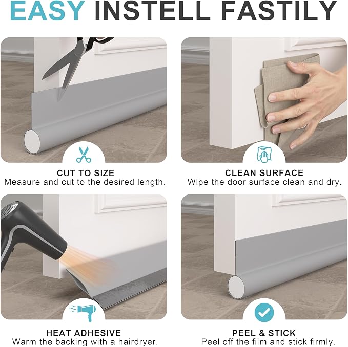 Door Draft Stopper Bottom One Sided Door Draft Blockers，37" Cutable Under Door - Image 9