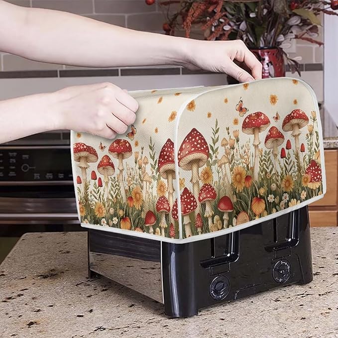 Mushroom Daisy Butterfly Toaster Cover 2 Slice Bread Maker Protectors Covers Waterproof Appliance Toasters Protectors with Handle for Home Kitchen Decor