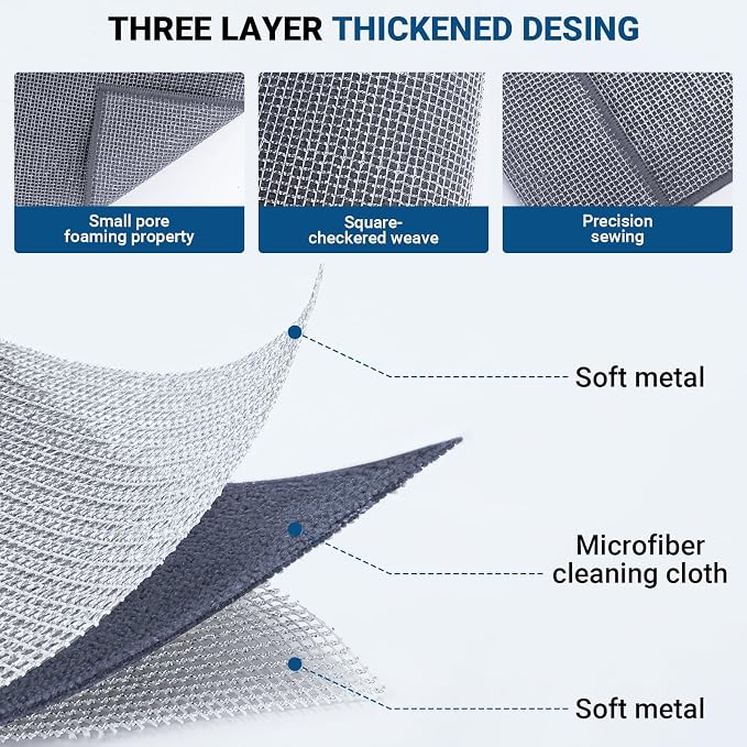 Forggon 10 Pcs New Upgrade 3-Layer Non Scratch Wire Dishcloth, Wire Dishwashing - Image 2