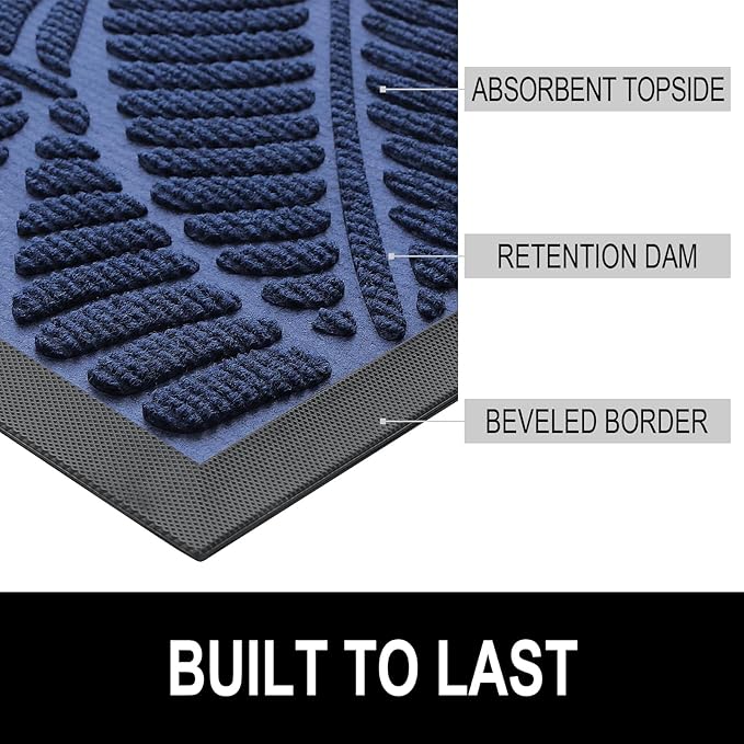 Colorxy Waterproof Doormat, Sturdy Natural Rubber Front Indoor Mat, Non Slip Low Profile Indoor Outdoor Door Mats, Stain and Fade Resistant Floor Mat, Easy Clean Patio Entrance Mat, 48''x32'', Navy