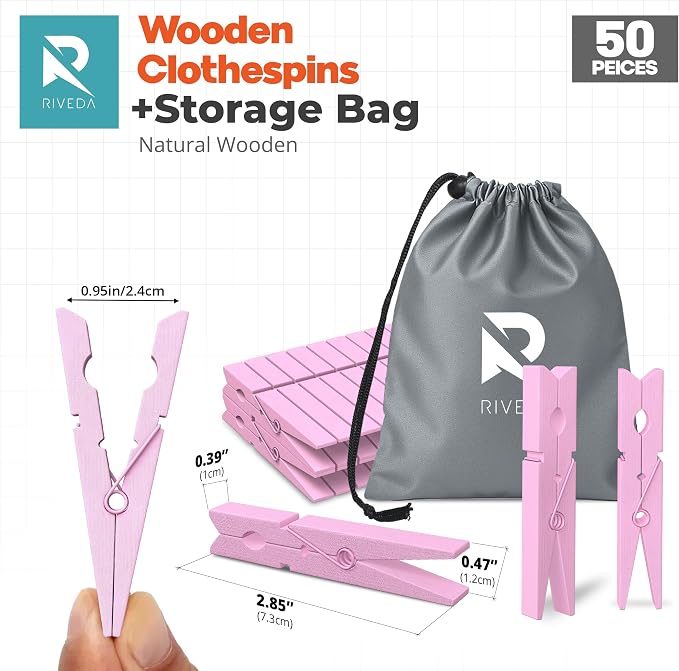 50 Pack Colored Clothes Pins Wooden - Image 2