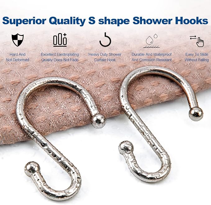 TOPROD Shower Curtain Hooks Rings, Zinc Alloy S Shaped Shower Hooks Rust Proof - Image 5
