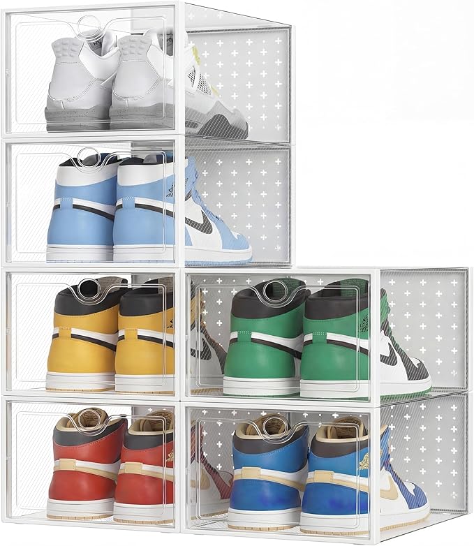 Pinkpum XXL 6 Pack Shoe Storage Box Clear Plastic Stackable Shoe Organizer by Pinkpum