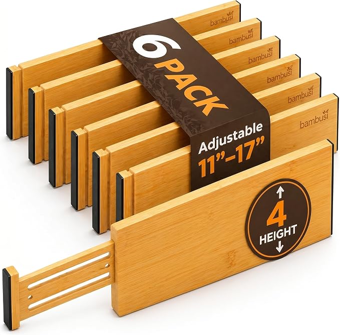 6-Pack Deep Drawer Dividers 4-Inch High Dresser Drawer Organizer, Bamboo | - Image 8