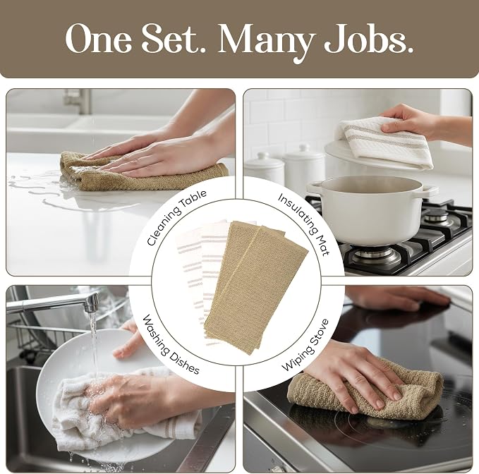 Kitchen Towels Set of 4, Cotton Waffle Weave Dish Towels, 2 Solid & 2 Striped - Image 7