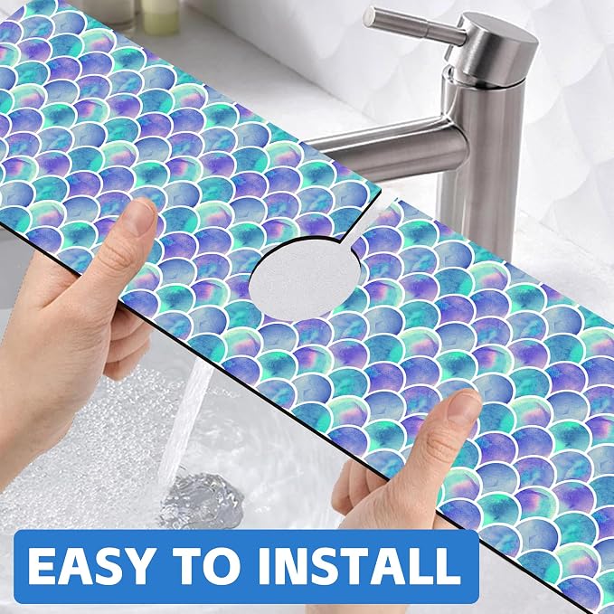 Watercolor Rainbow Scales Sink Faucet Absorbing Mat Sink Splash Guard Faucet - Image 6