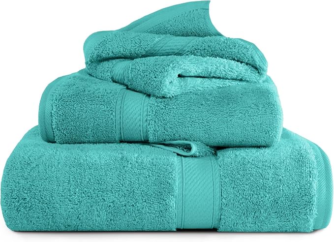 SUPERIOR Egyptian Cotton Ultra Plush & Absorbent, 3 Piece Set, Turquoise | by SUPERIOR