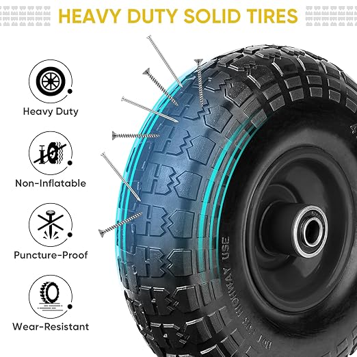 TICONN 4.00-6 Tire and Wheel Flat Free, 4 Pack 13" Solid Tires with 5/8" Axle Bore Hole and Double Sealed Bearings, Perfect for Wheelbarrow, Garden Cart, Wagon, Dolly (Black, 4PK)