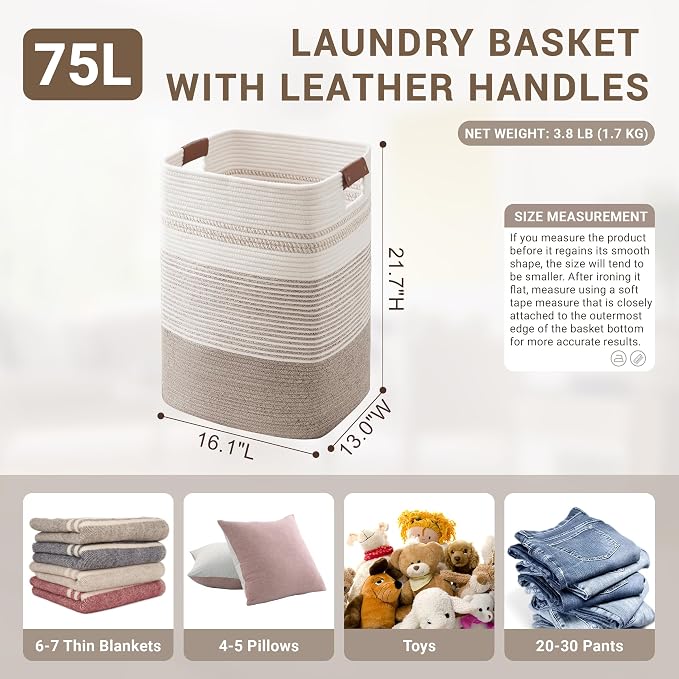 75L Tall Woven Laundry Basket Hamper - Image 2