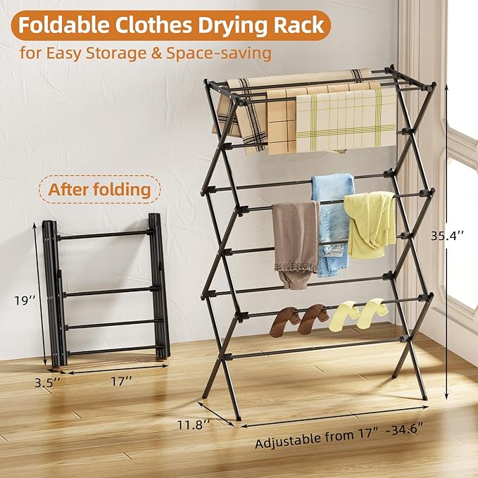 Drying Rack Clothing, 3-Tier Clothes Drying Rack Foldable, Antirust Laundry - Image 2