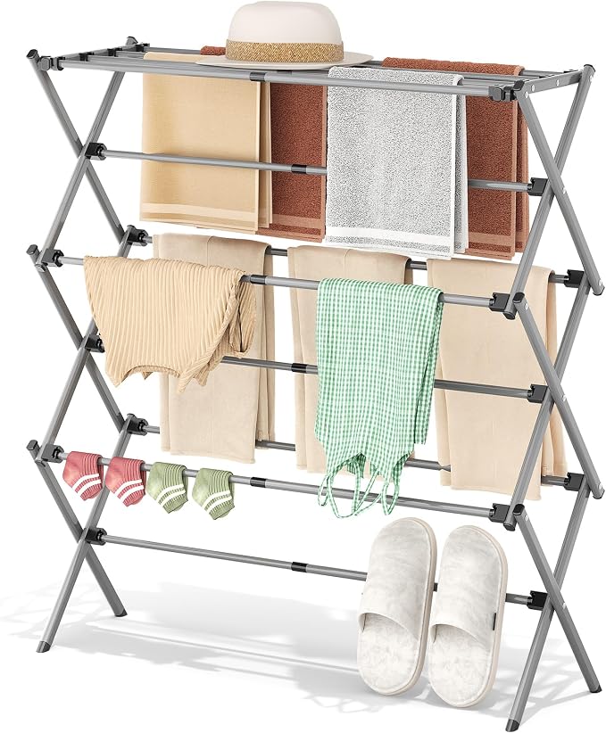3-Tier Foldable Clothes Drying Rack, 37.6" H, Tool-free Assembly, Extendable by APEXCHASER