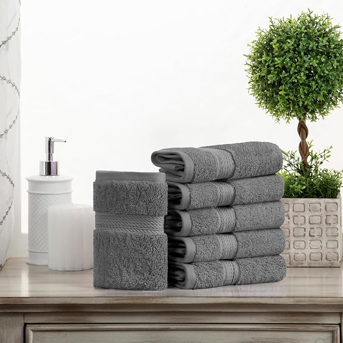 Superior Egyptian Cotton Plush & Absorbent, Face Towel Set of 6, Charcoal | - Image 2