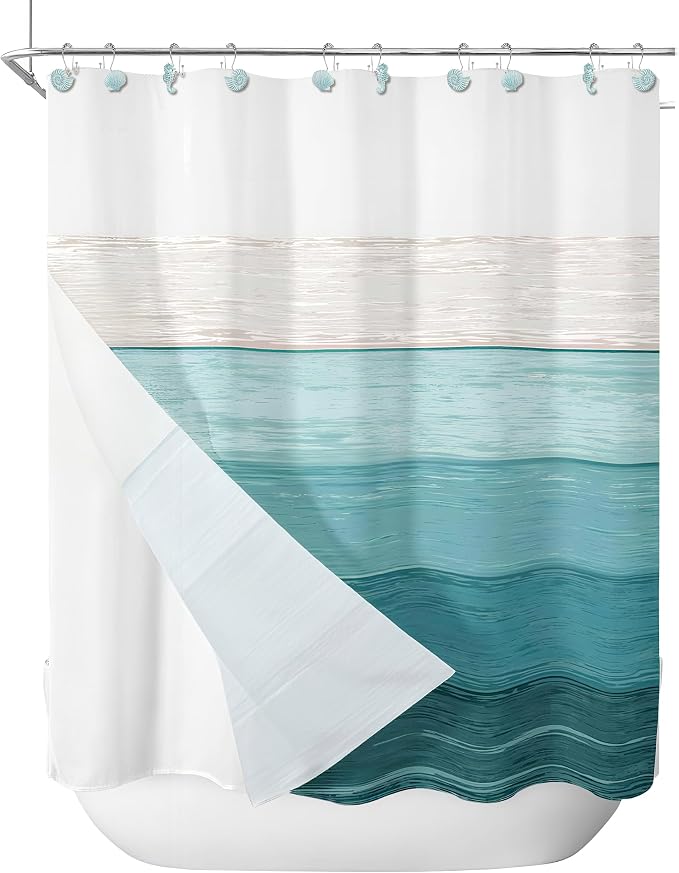 Sunlit Seashells Decorative Double Shower Curtain Hooks, Aqua Blue Ocean - Image 6
