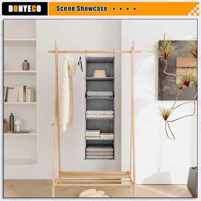 Hanging Closet Organizer 5-Shelf, Oxford Linen Wardrobe Storage, shoes & - Image 4