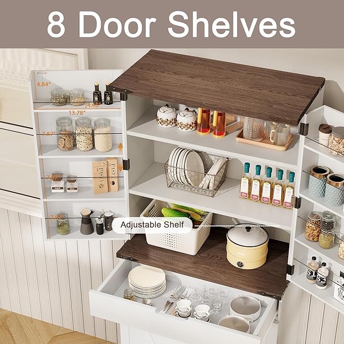 72" Kitchen Pantry Storage Cabinet with Doors and Shelves, Wood Farmhouse Pantry Storage with Barn Doors for Kitchen, Dining Room, Living Room