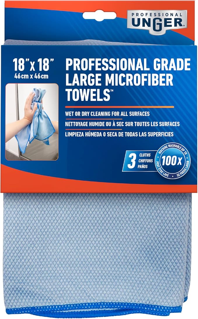 UNGER Professional 18” x 18” Large Professional-Grade Microfiber Cloth Towels - Image 9