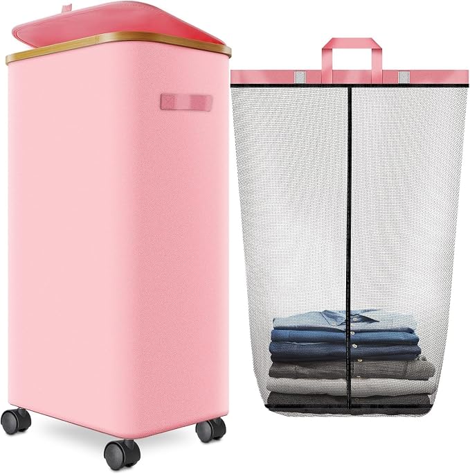 Laundry Hamper with Wheels, 110L Rolling Laundry Basket with Lid by Wuevu