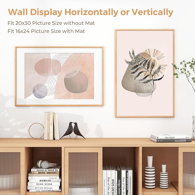 Axeman 20x30 Oak Frame Set of 2 - Rounded Corner 20 x 30 Poster Frame Matted to 16x24 - Natural Oak Wood Picture Frame with Tempered Glass for Wall Mount Display