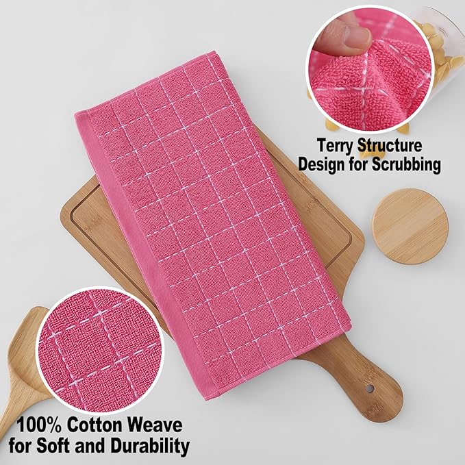 Homaxy 100% Cotton Terry Kitchen Towels, 12 Pack, Rose Red - Image 2