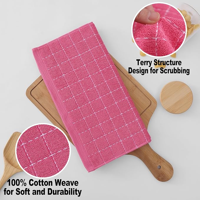 Homaxy 100% Cotton Terry Kitchen Dish Cloths, 6 Pack, Rose Red - Image 2