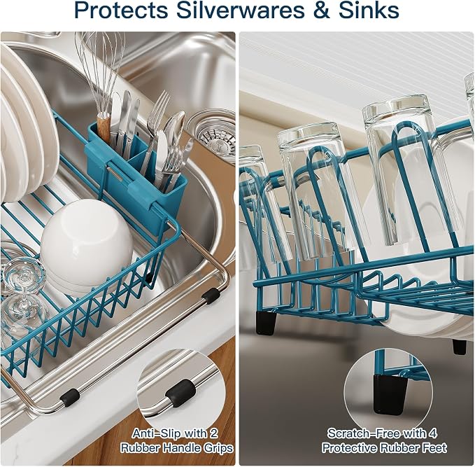 Blue Dish Drying Rack Over Sink - Image 6