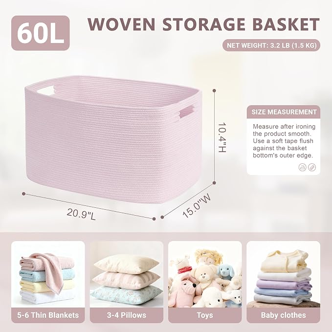 60L Woven Laundry Basket Hamper - Image 7