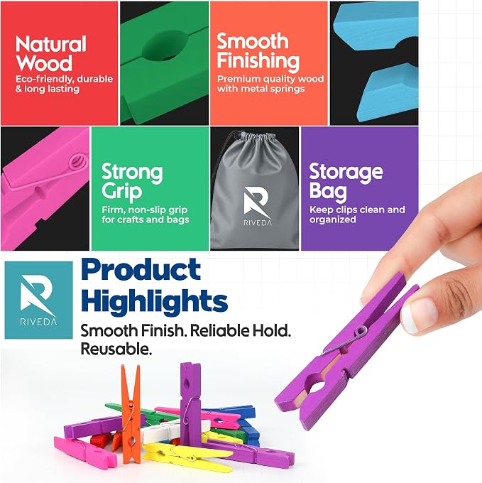 50pcs Colored Wooden Clothes Pins, 2.9inch 10 Colors, Clothespins - Image 4