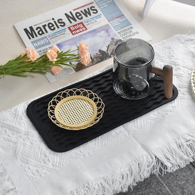 Silicone Dish Drying Mat, Non-Slip Easy Clean Sink Mat, Translucent, Large - Image 7