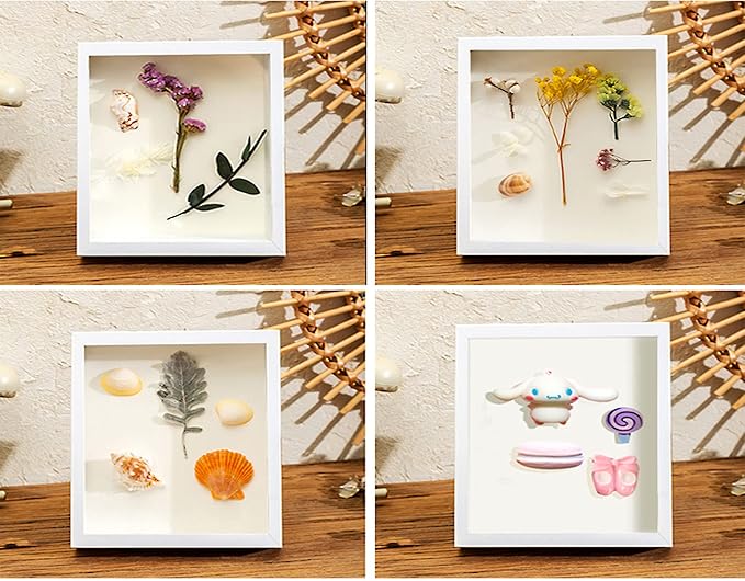 12x12 Shadow Box Frame Display Case, Wood with Plexiglass, Display Case Box for Memorabilia, Medal, Crafts,Tickets and Photos, Picture Frame for Wall and Tabletop (White, 12x12)