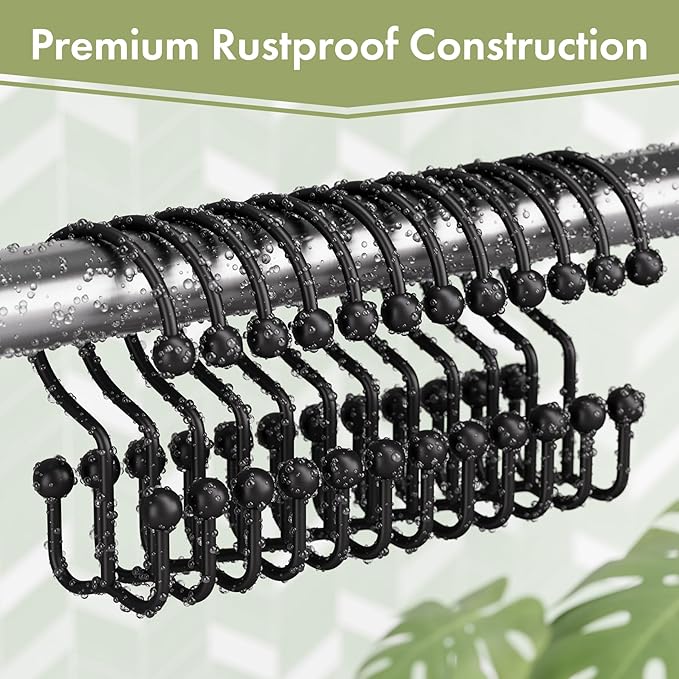 Amazer Black Shower Curtain Hooks, Rust-Resistant Metal Shower Hooks Shower - Image 3